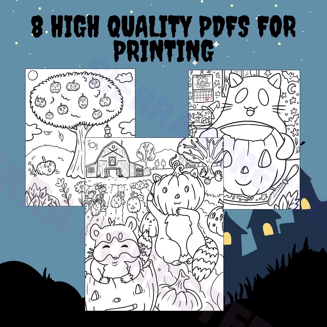 Spooky Cute Halloween Coloring Book Pages Set of 8 | Digital Download