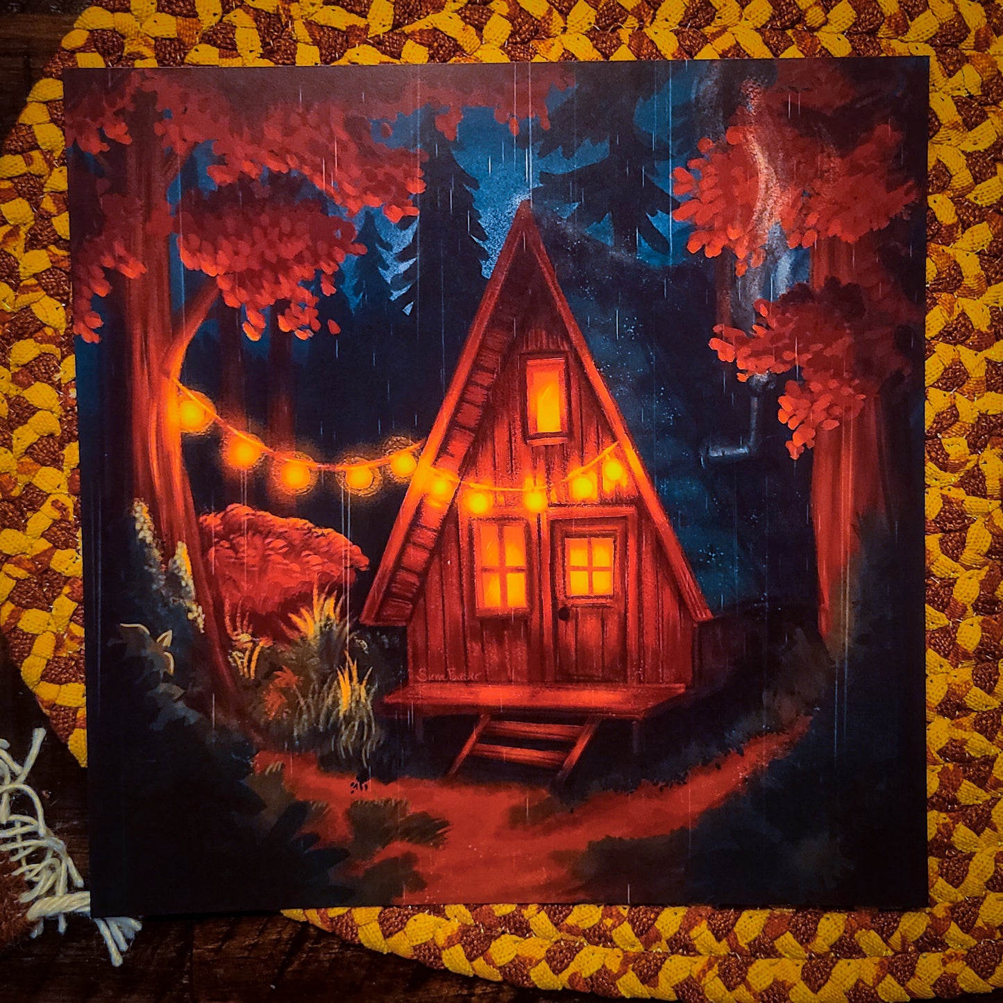 Cozy PNW Rain A-Frame Cabin | Art Print