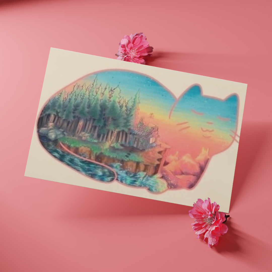 Magical Cottage Catloaf | Art Print 6"x4"