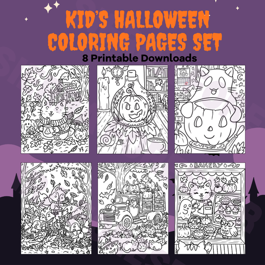 Spooky Cute Halloween Coloring Book Pages Set of 8 | Digital Download