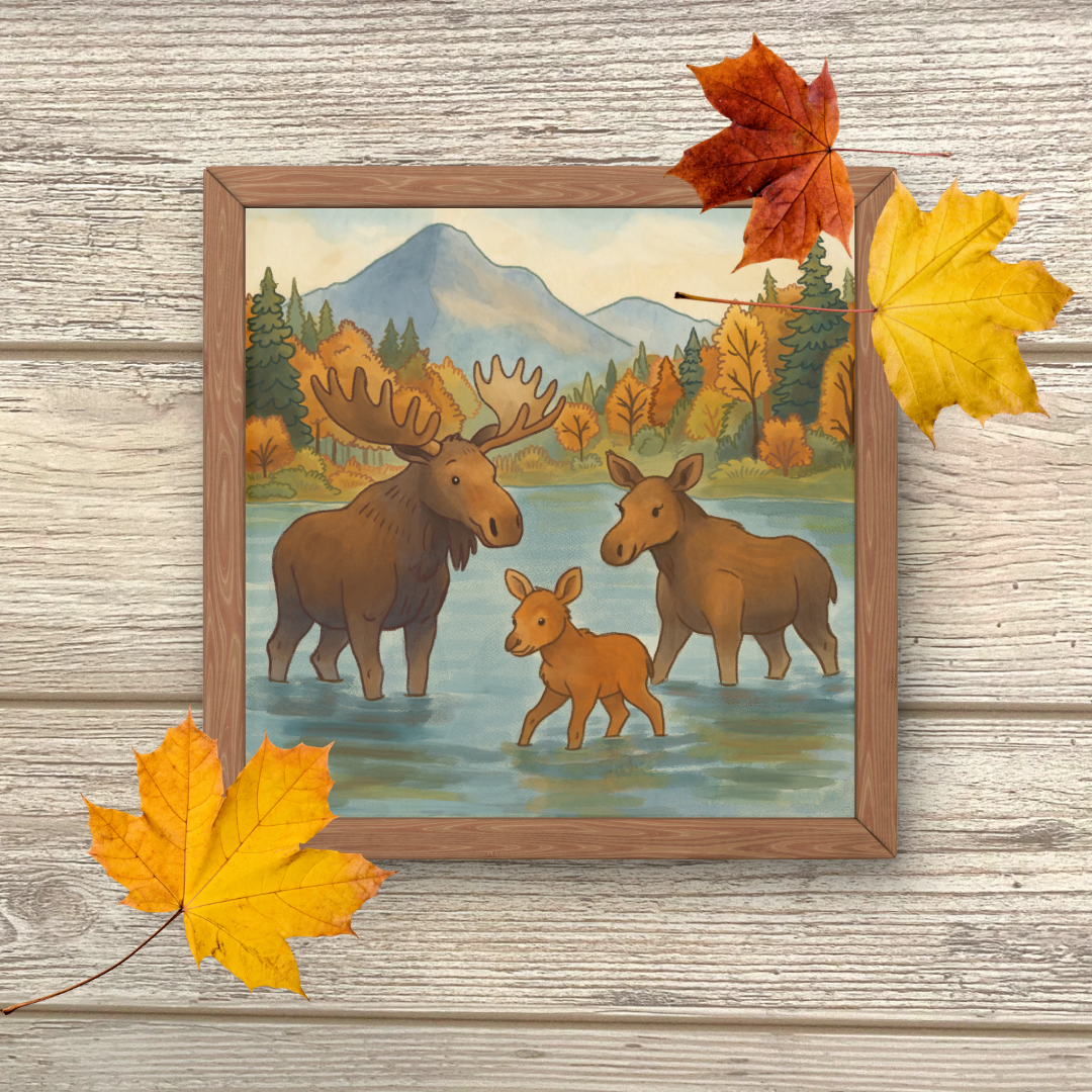 Autumn Moose Family | Woodland Art Print