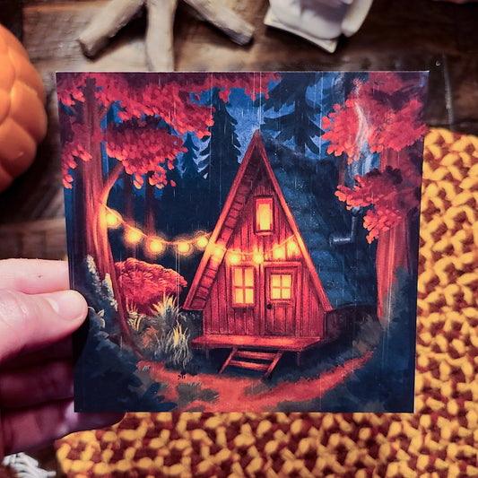 Cozy PNW Rain A-Frame Cabin | Art Print