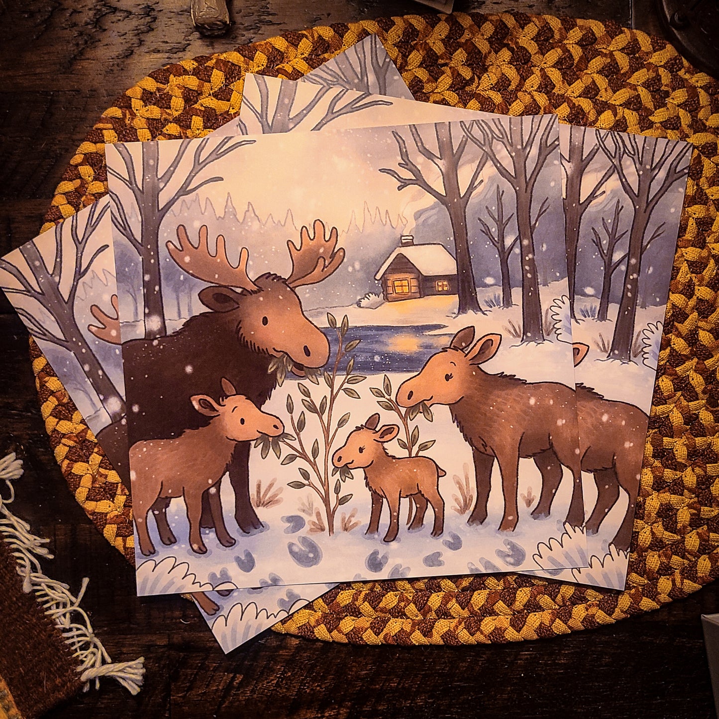 Winter Moose Family | Woodland Art Print