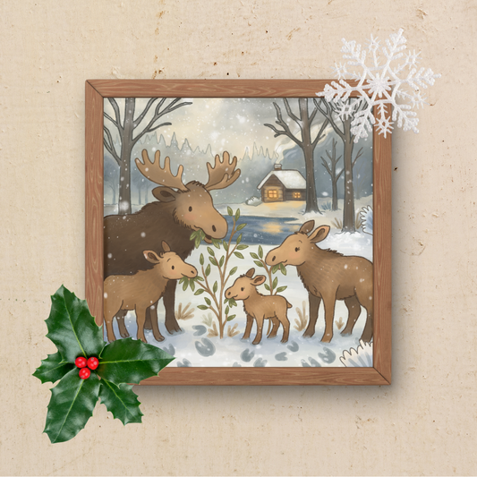 Winter Moose Family | Woodland Art Print