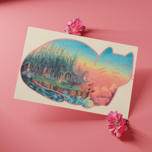 Magical Cottage Catloaf | Art Print 6"x4"